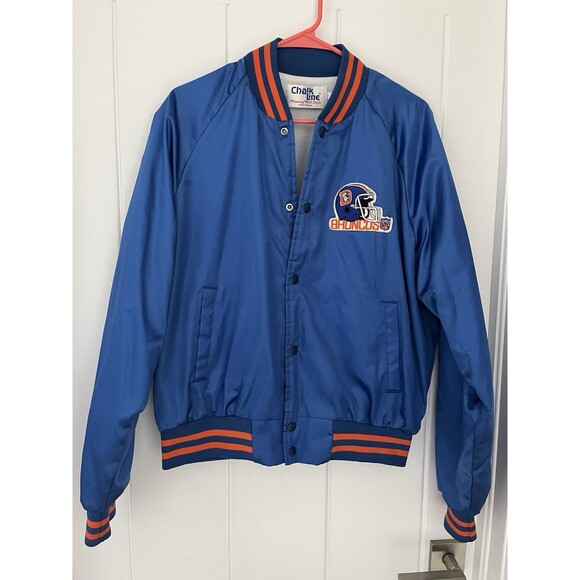 Vintage 80s Denver Broncos Chalk line satin jacket Large Made in USA Excellent - Picture 1 of 8